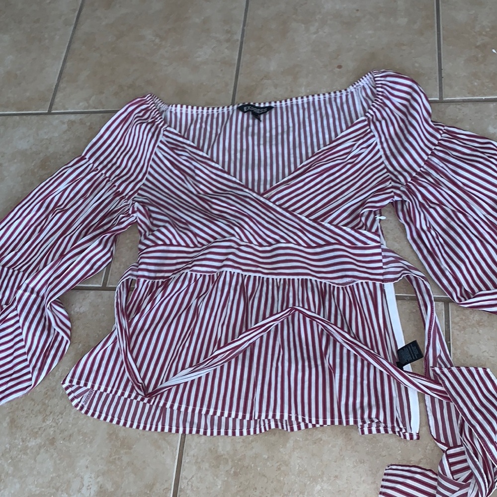Express Candy Striped Wrap Around Top